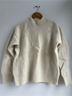 Classic Cream Ribbed Mock Neck Sweater
